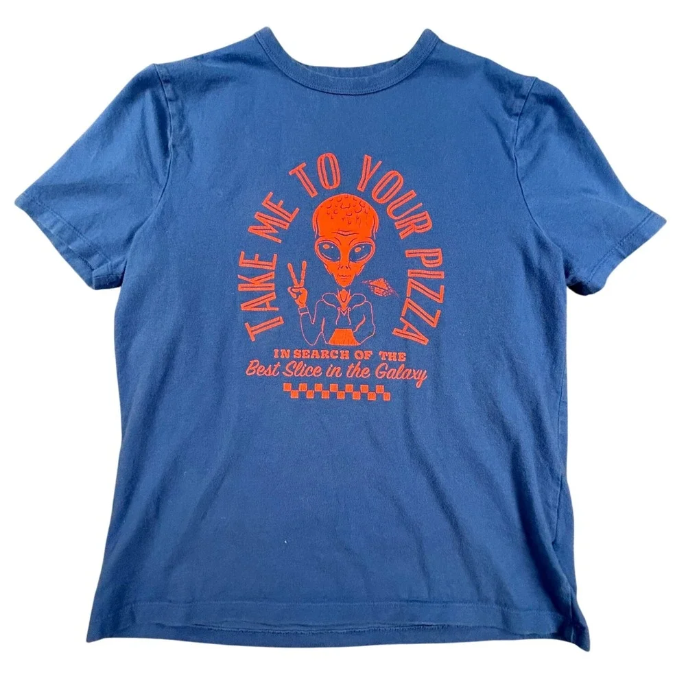 GAP Kids Graphic‎ T Shirt Size XL Blue Alien Pizza Print 